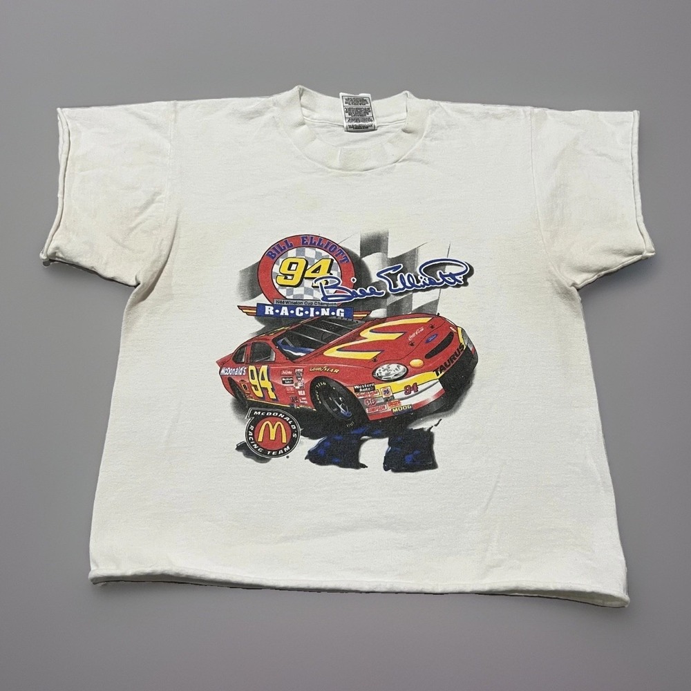 Vintage Youth White Bill Elliott McDonalds NASCAR Racing Team 212mph T-Shirt 14